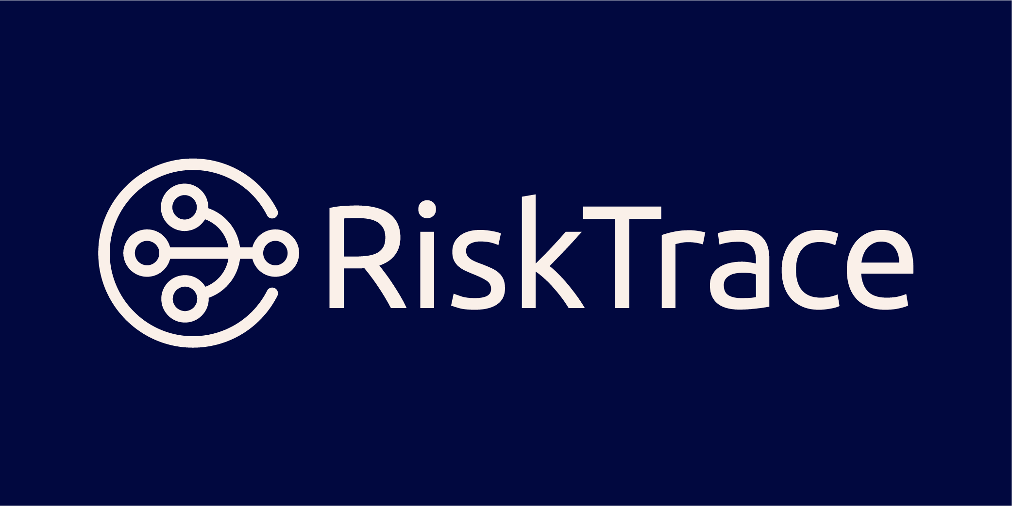 RiskTrace logo with a circular icon of interconnected nodes and the company name in white on a dark blue background.