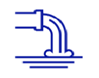 Simple blue line drawing of a faucet with water running into a basin