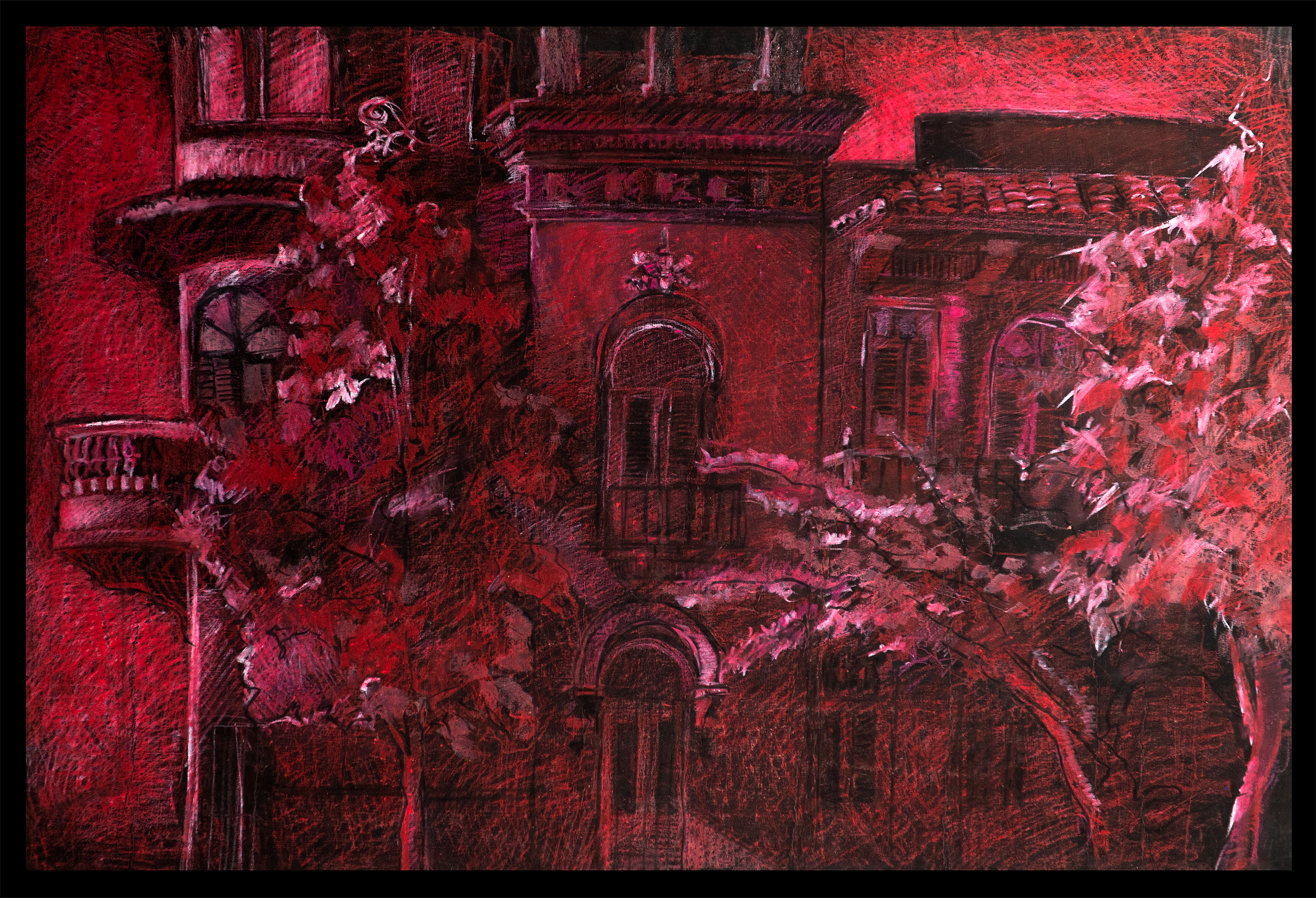   Red Patio  (Colonial Zone, D.R.)   2009 Oil Pastel on Hard Cardboard Paper 840×900mm 