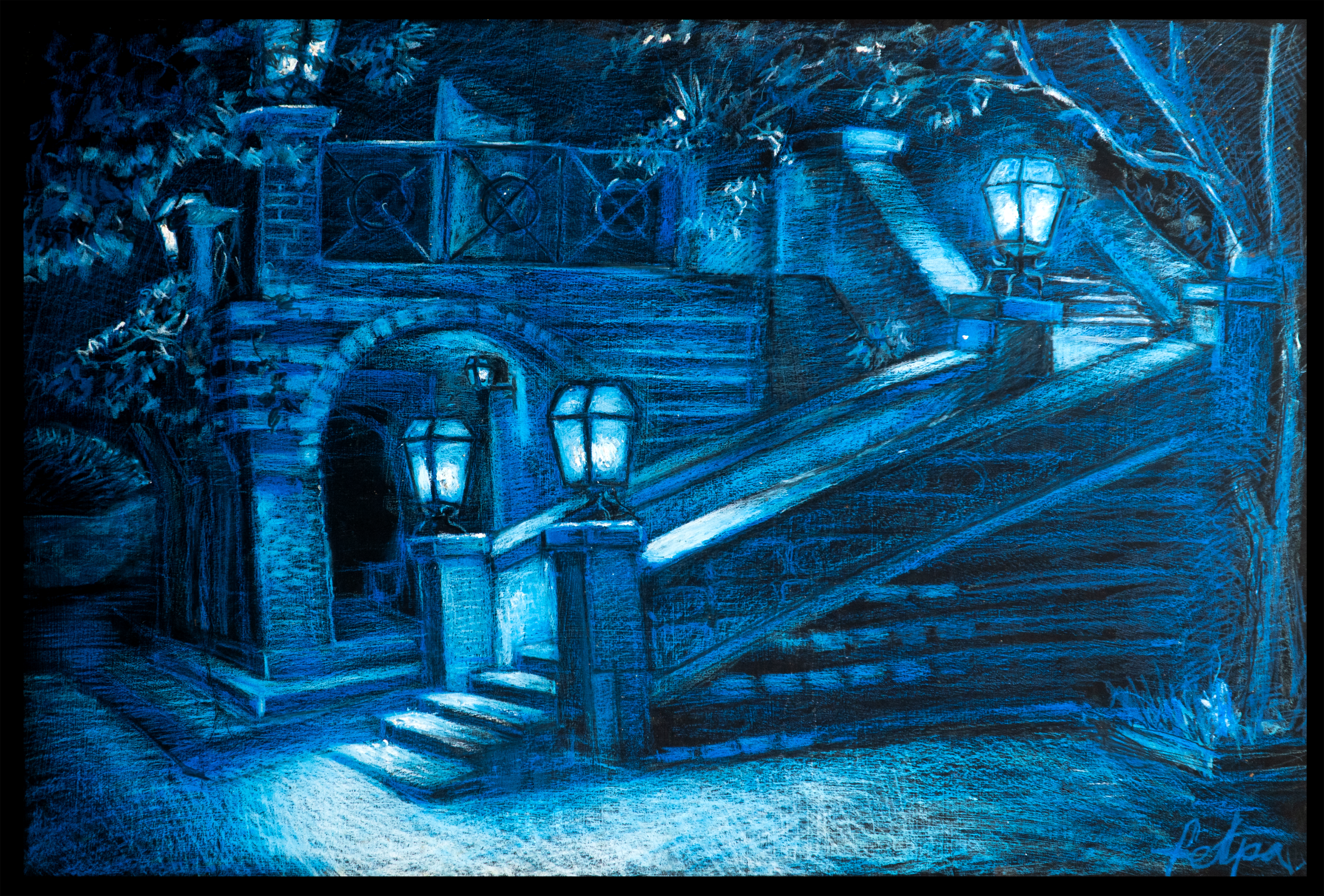   Blue Dream  (Altos de Chavon, D.R.)   2009 Oil Pastel on Hard Cardboard Paper 840×900mm 