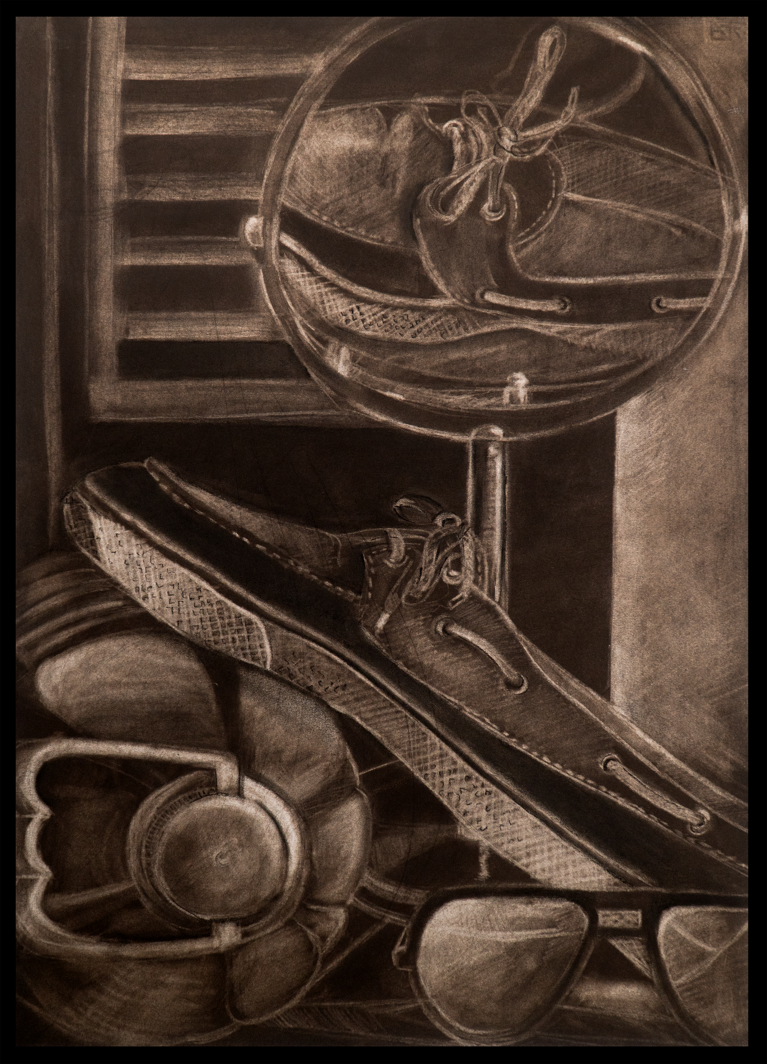   Shoes and Mirror   2008  Charcoal on Fabriano Paper 2000×2000mm 