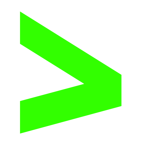 A black background with a bright green abstract shape resembling an arrow or ribbon.