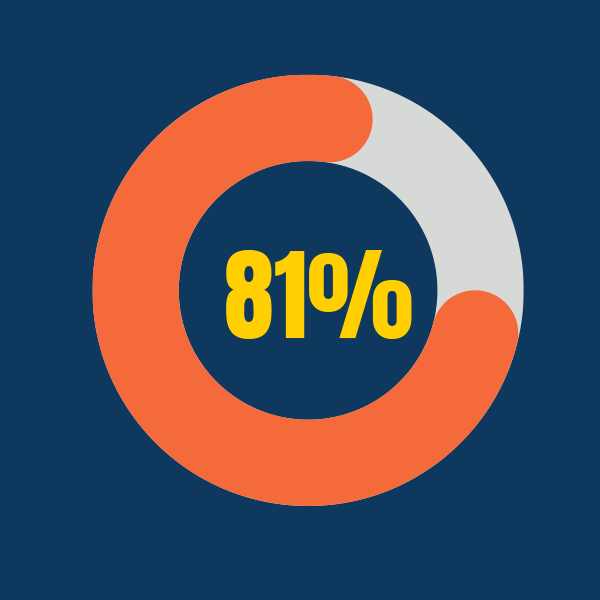 A circular chart showing 81% in yellow at the center, with a partially filled orange ring indicating completion or progress, against a dark blue background.