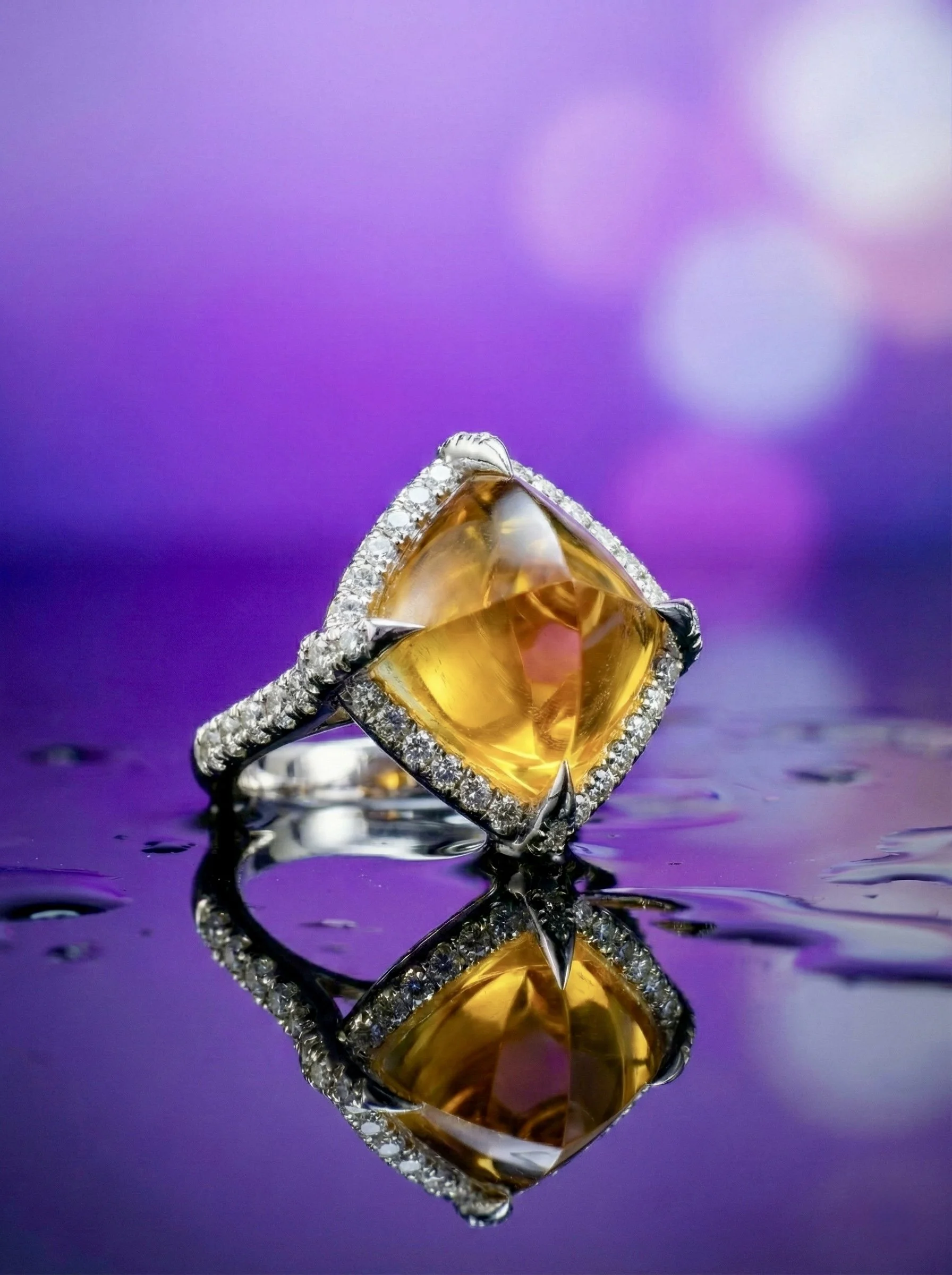 17.43ct Sri Lankan Rhombus Sugarloaf (Cabochon) Yellow Sapphire Ring