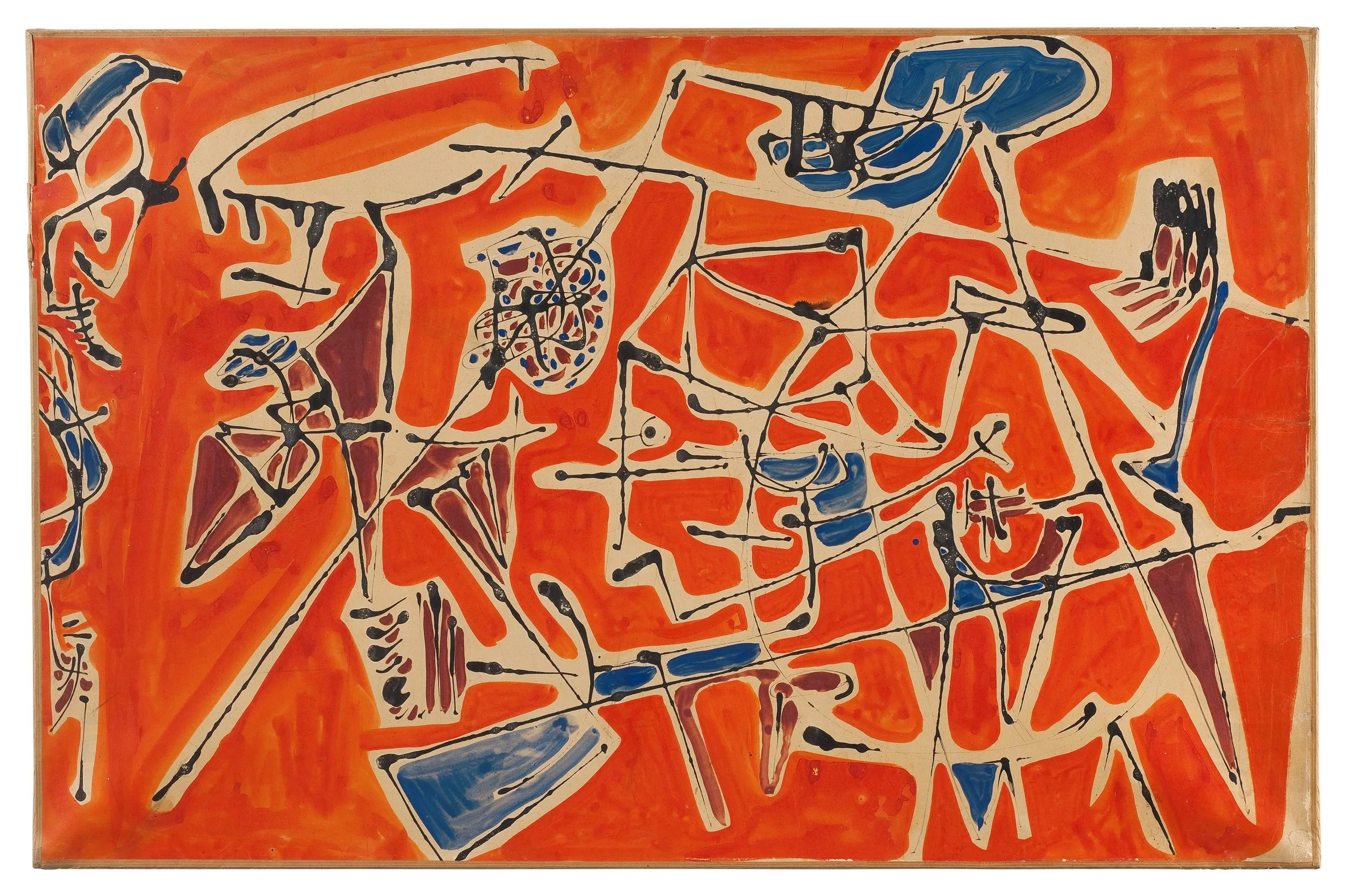  Orange Maze (Barcelona # 10) , 1949 . Gouache on paper mounted to canvas, 24 × 37 in. (61 × 94 cm) 