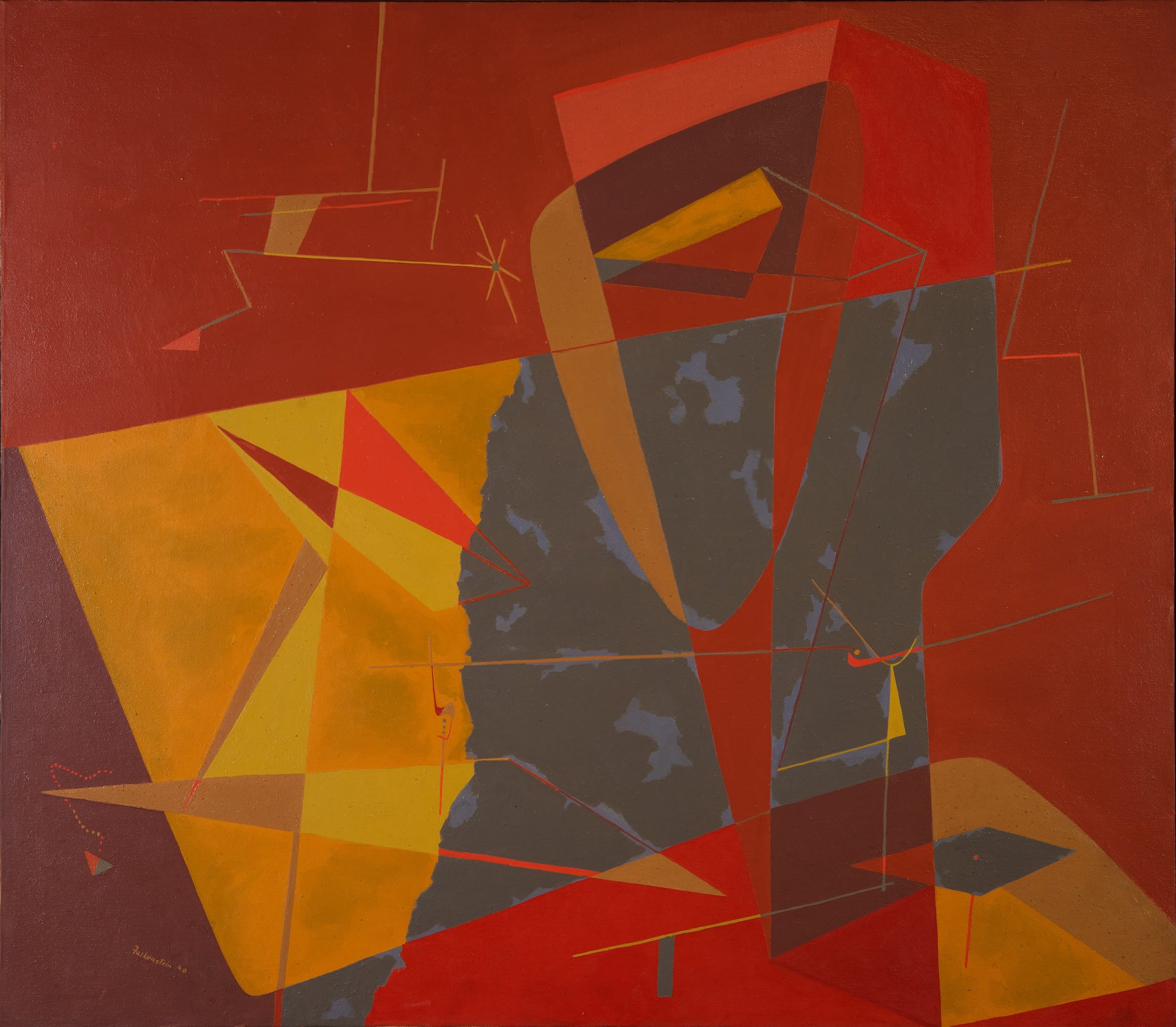  Changing Dimensions , 1948 . Oil on canvas, 36 × 41 in. (91.4 × 104.14 cm). Palm Springs Art Museum, gift of the Claire Falkenstein Foundation, 16-2010 