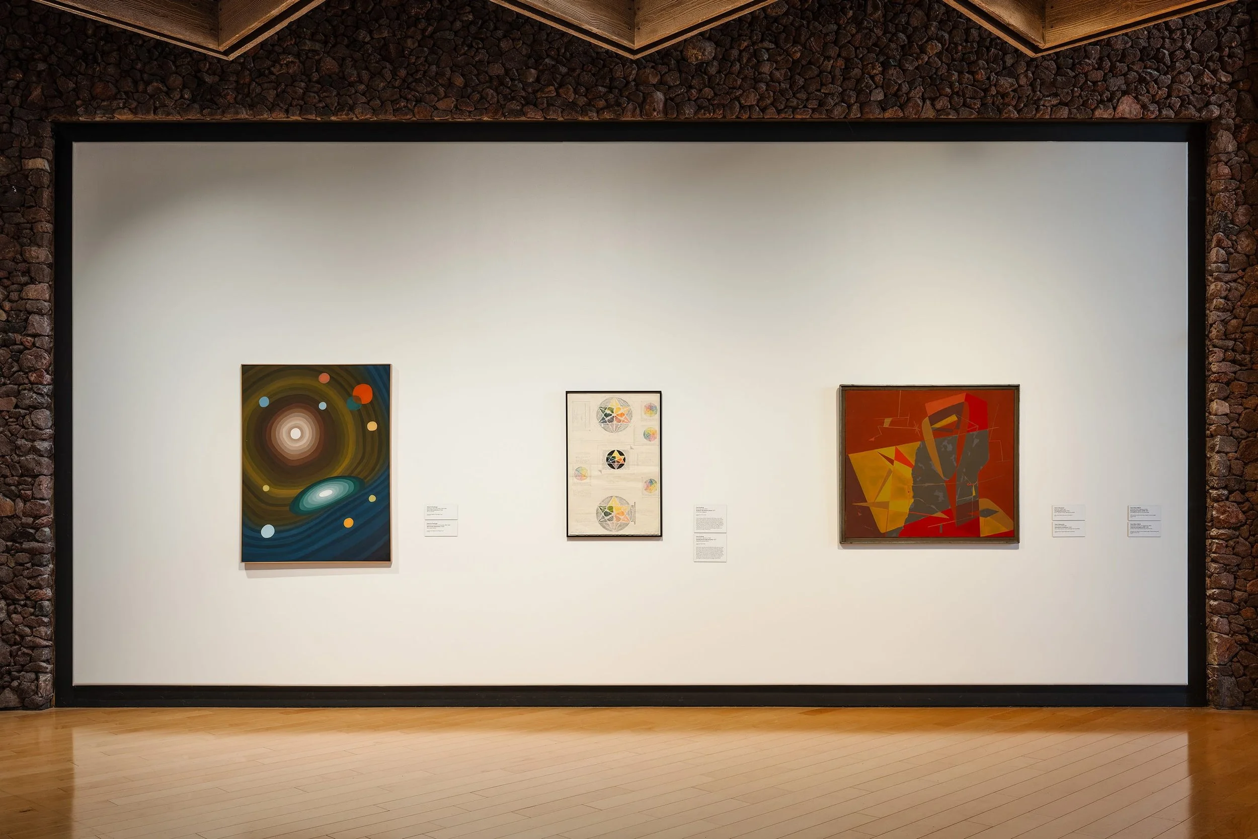  Installation view of  Particles and Waves: Southern California Abstraction and Science, 1945–1990  at the Palm Springs Art Museum, 2024. Courtesy of the Palm Springs Art Museum. Photo by Lance Gerber 