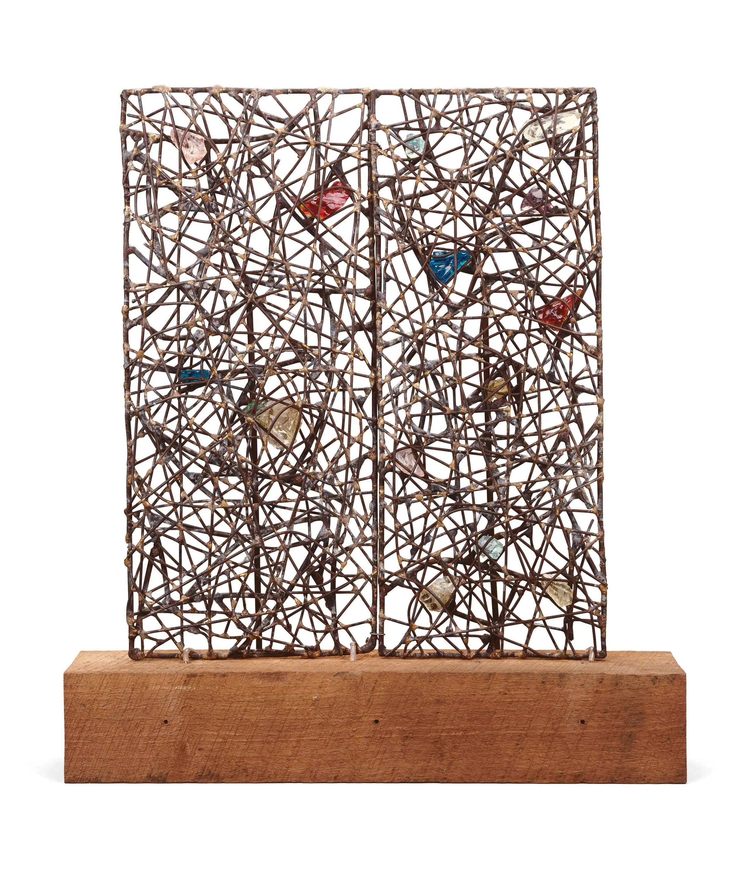  Model for garden gates , 1961 . Painted copper wire and glass, 17 1/2 × 14 1/2 × 1 in. (44.5 × 36.8 × 2.5 cm). Museum of Fine Arts Boston, Gift of Mrs. Peggy Guggenheim, 64.317 