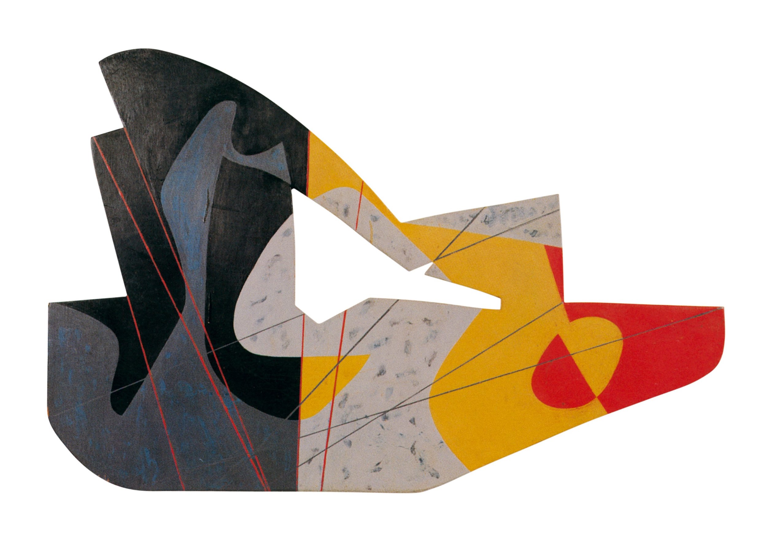  Interpenetration , 1948 . Enamel on plywood, 29 × 44 in. (73.7 × 111.8 cm). Oakland Museum of California, gift of the Claire Falkenstein Foundation, 2000.34.1 