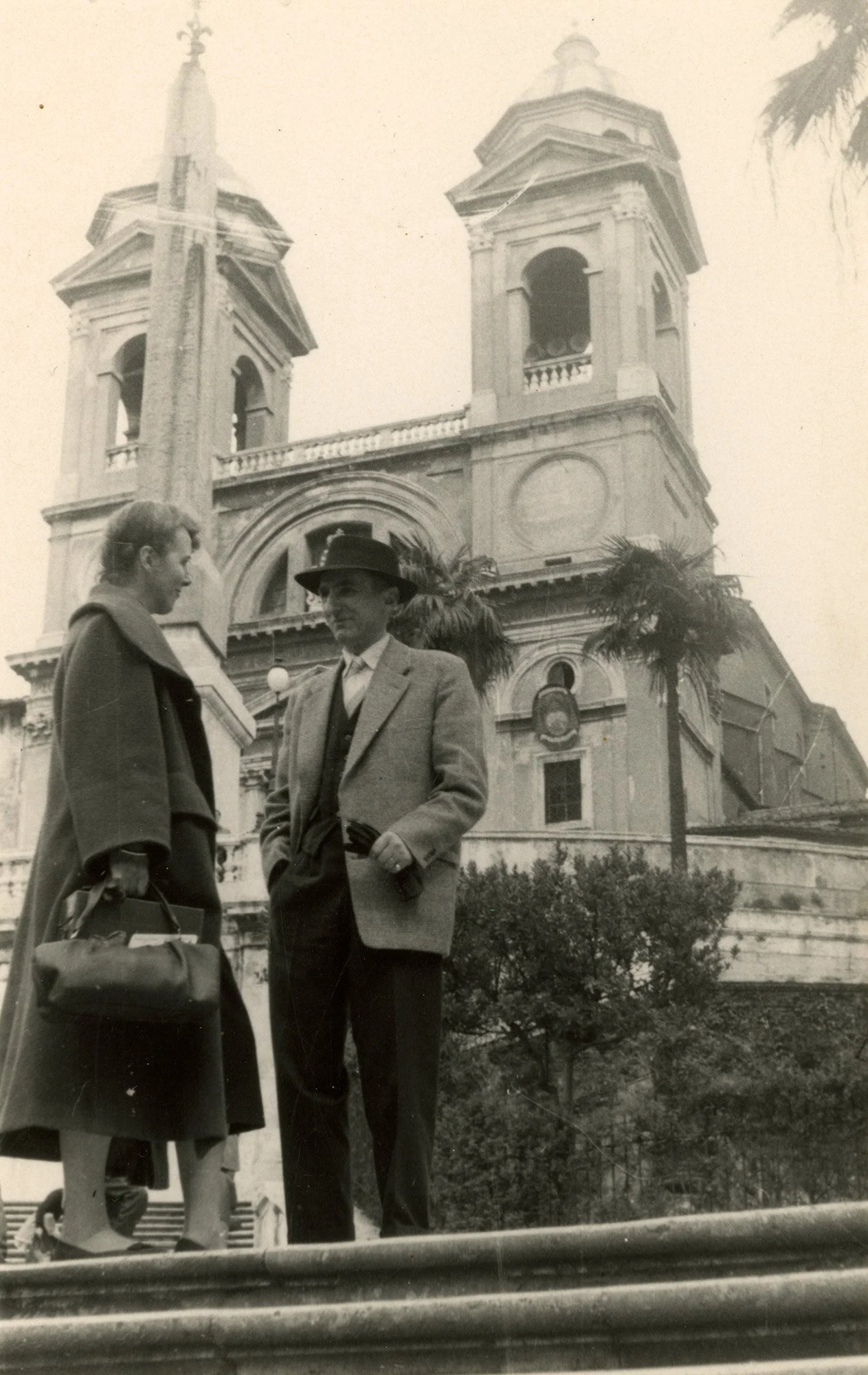 Claire Falkenstein and Michel Tapié at the Spanish Steps in Rome, Italy, 1954