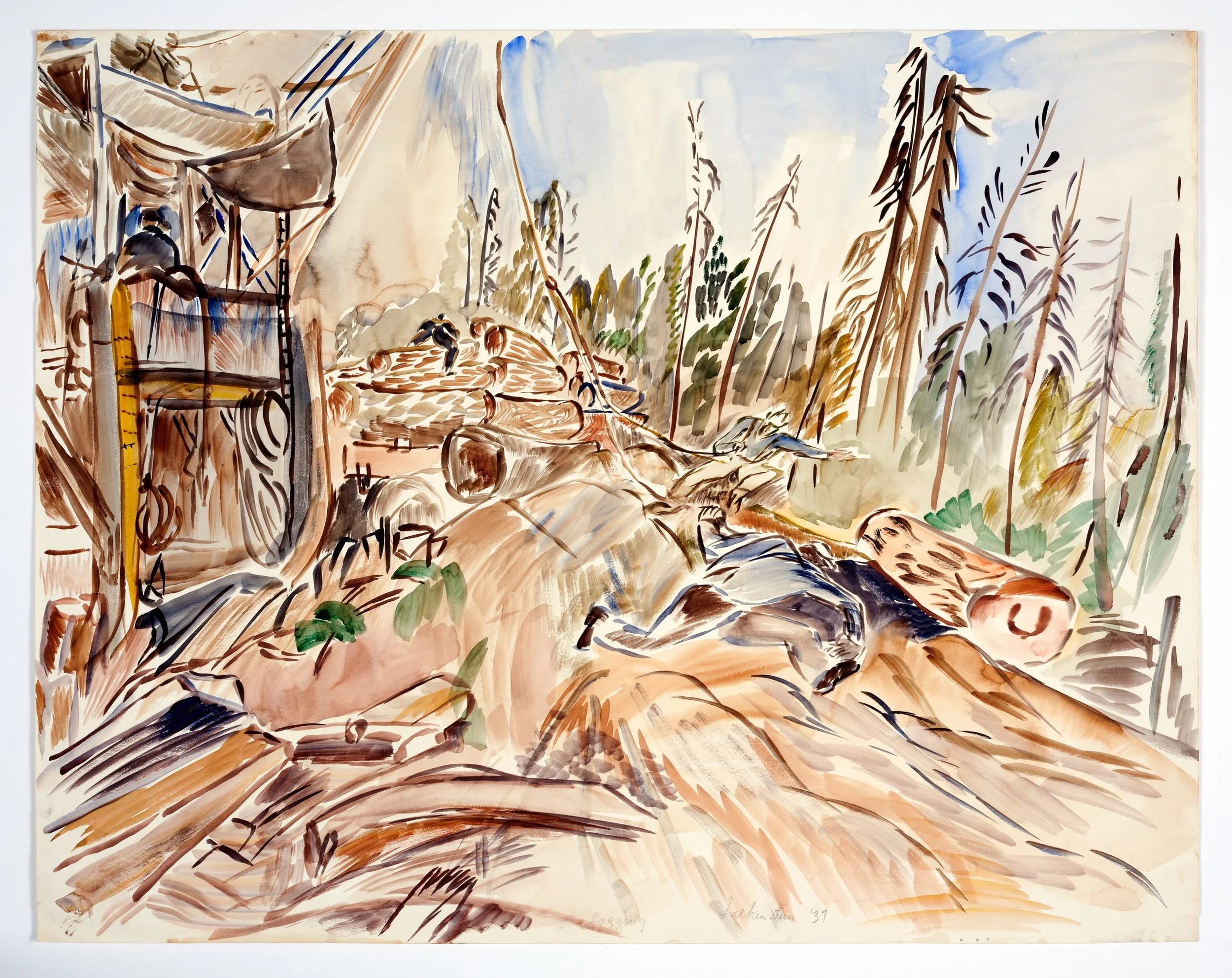 Logging , 1937 . Watercolor on paper, 23 × 29 in. (58.4 × 73.7 cm). Photo by Elon Schoenholz Photography 