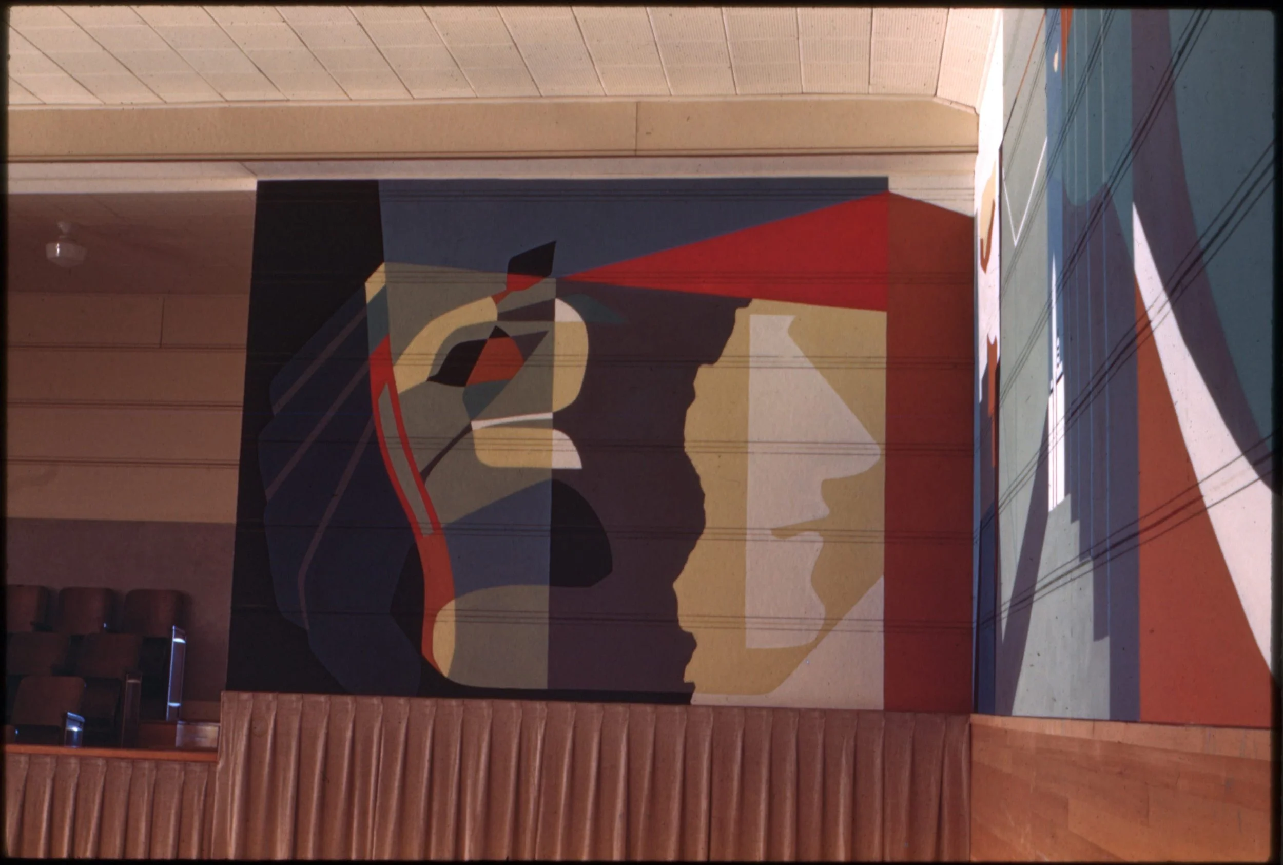 Claire Falkenstein,  Human Sensibilities , detail of a mural in the theater at US Naval Hospital, San Leandro, California, 1944–45. Slide from the collection of Lani Martin