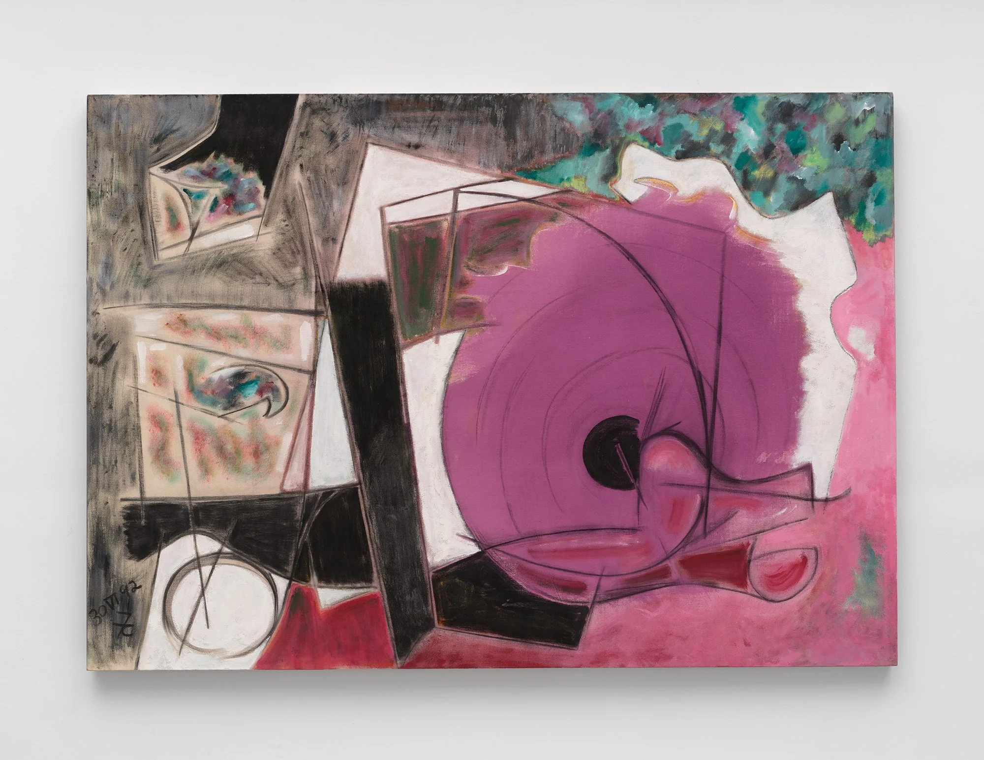  Vortex (Los Angeles is on Fire) , 1992 . Acrylic, oil, and charcoal on canvas, 54 × 76 in. (137.2 × 193 cm) 
