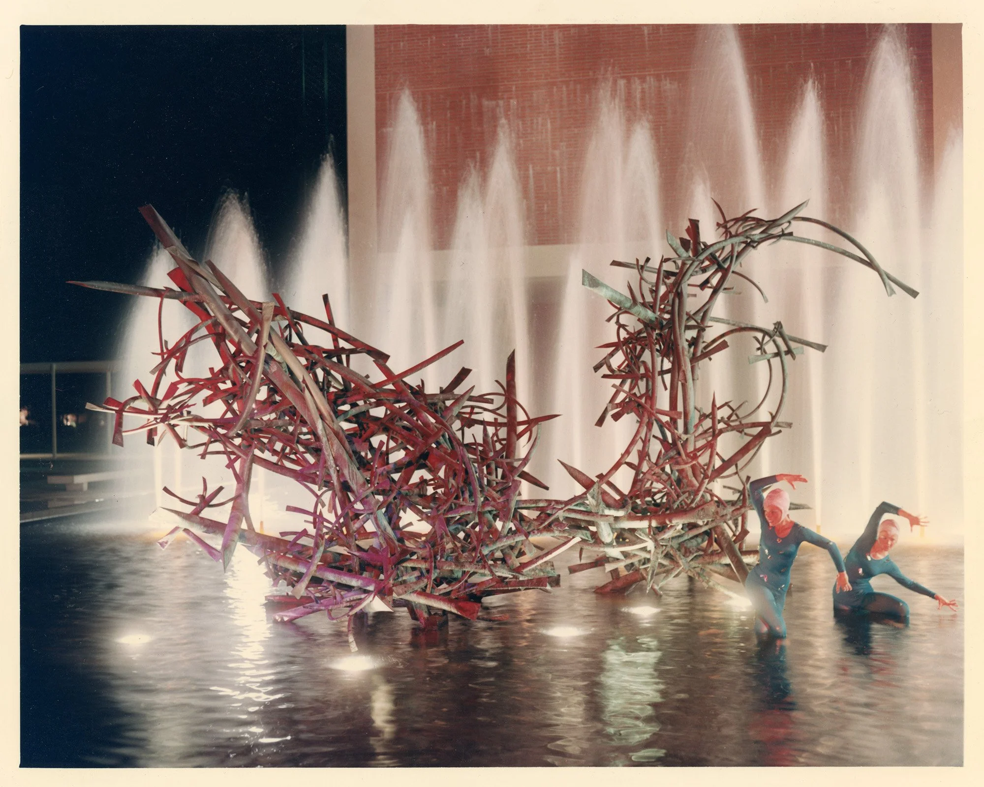 Claire Falkenstein's  "U" as a Set  with an aquatic performance, California State University, Long Beach, 1965