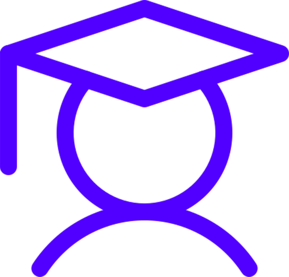 Icon of a graduation cap above a figure of a person, representing education or graduation