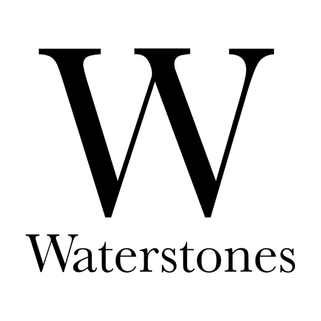 Black stylized letter W with the word Waterstones below it