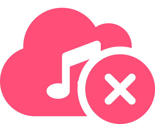 A pink cloud with a black musical note and a black 'X' symbol