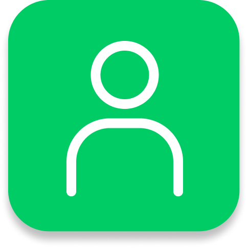 Green square icon with a white outline of a person.