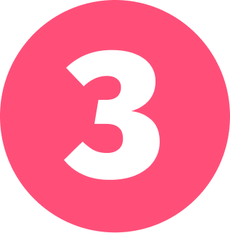 Pink circle with a white number three in the center.