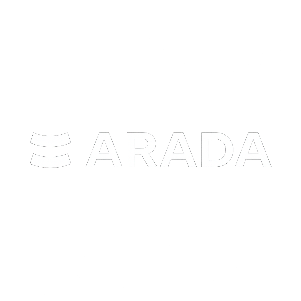 Illuminated logo of ARADA with a white glow and black background.
