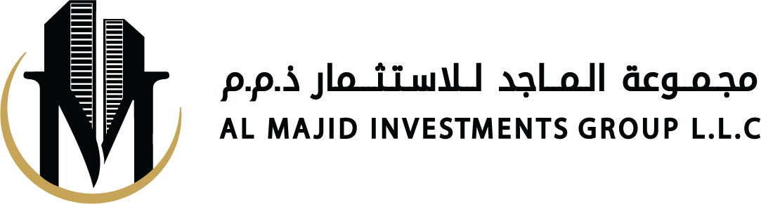 Logo of Al Majid Investments Group L.L.C., featuring a stylized black and gold design with Arabic and English text.