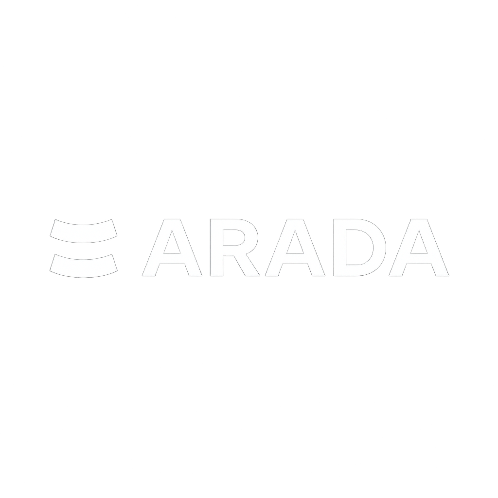 The logo for ARADA in black and white with stylized three-line icon to the left of the text.