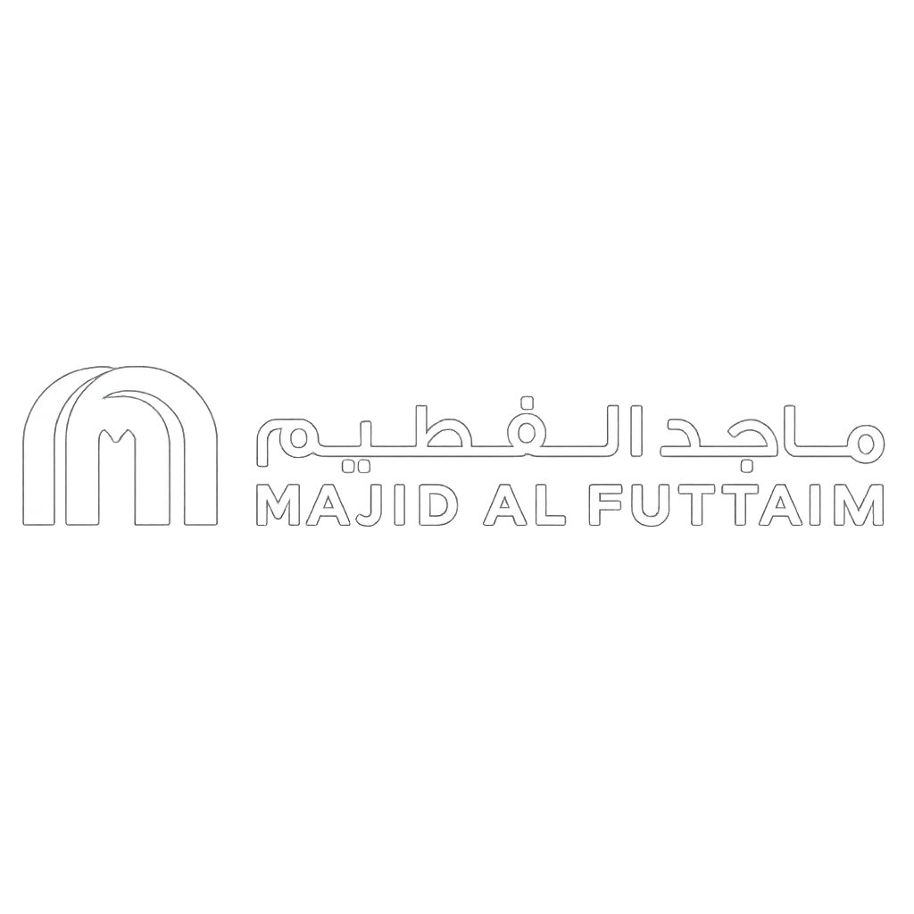 Logo with Arabic and English text that reads 'Majid Al Futtaim' and features a stylized letter 'M' with an arch design.