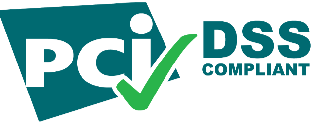 Logo displaying PCI DSS compliance with a green checkmark