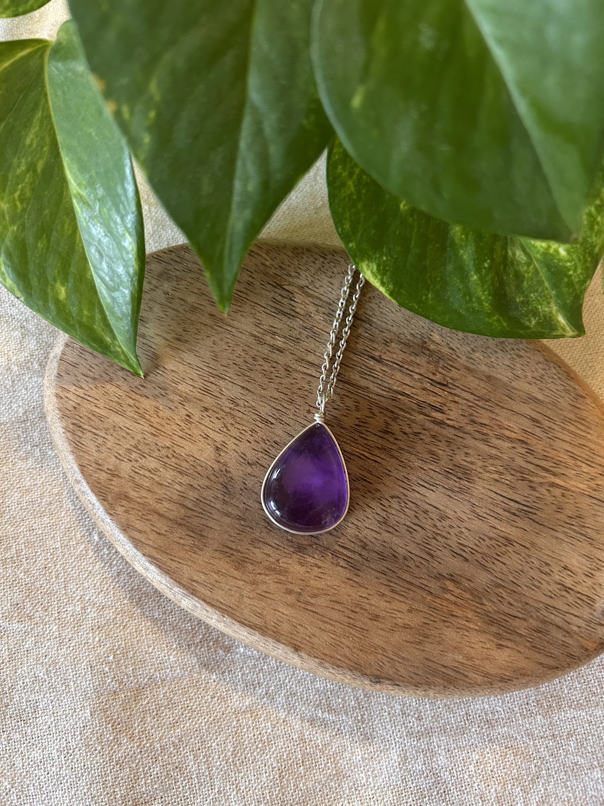 Chaine point de riz et améthyste argent 925