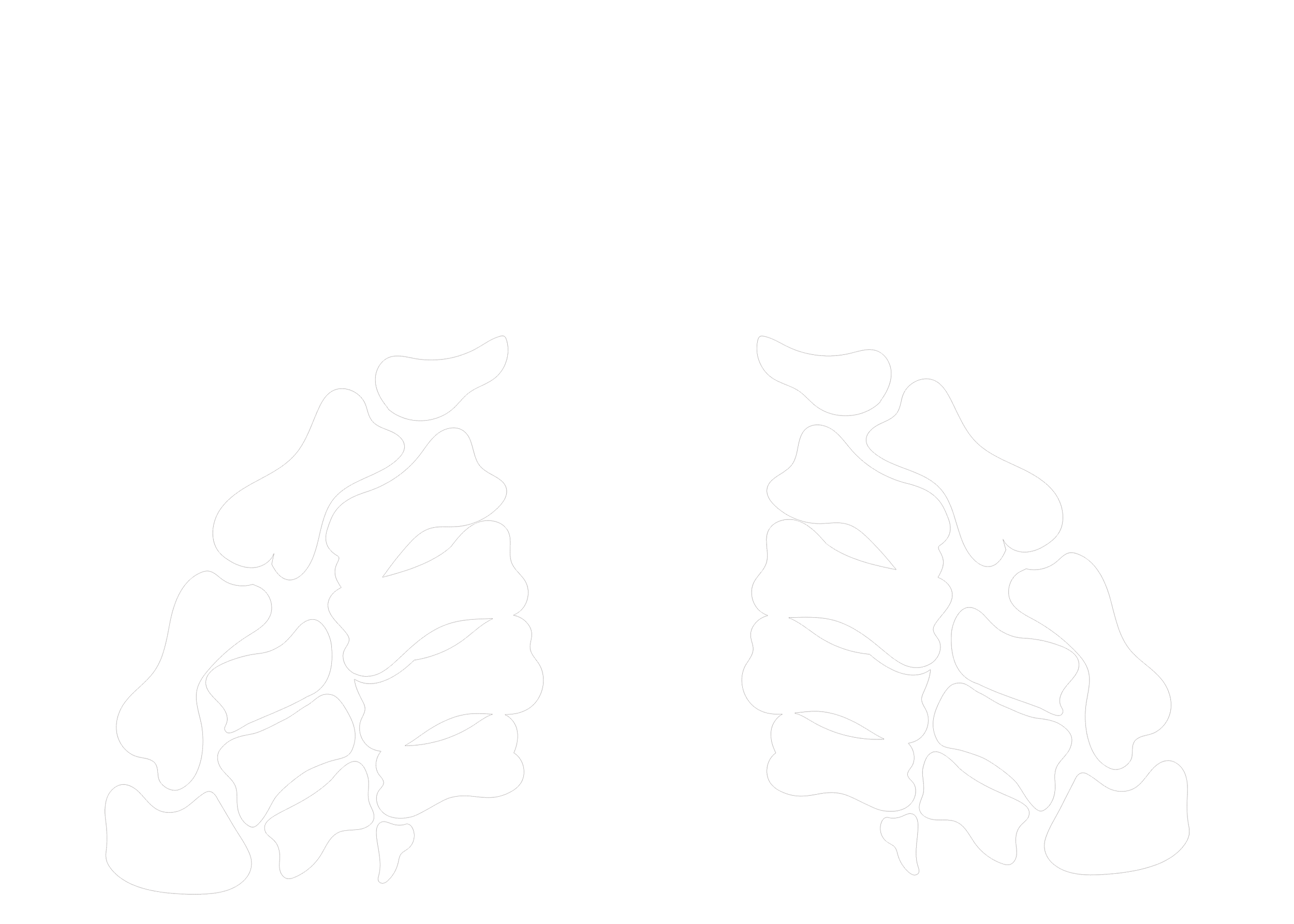 Black and white silhouette of two hands forming a heart shape with shadows and gesturing outward.