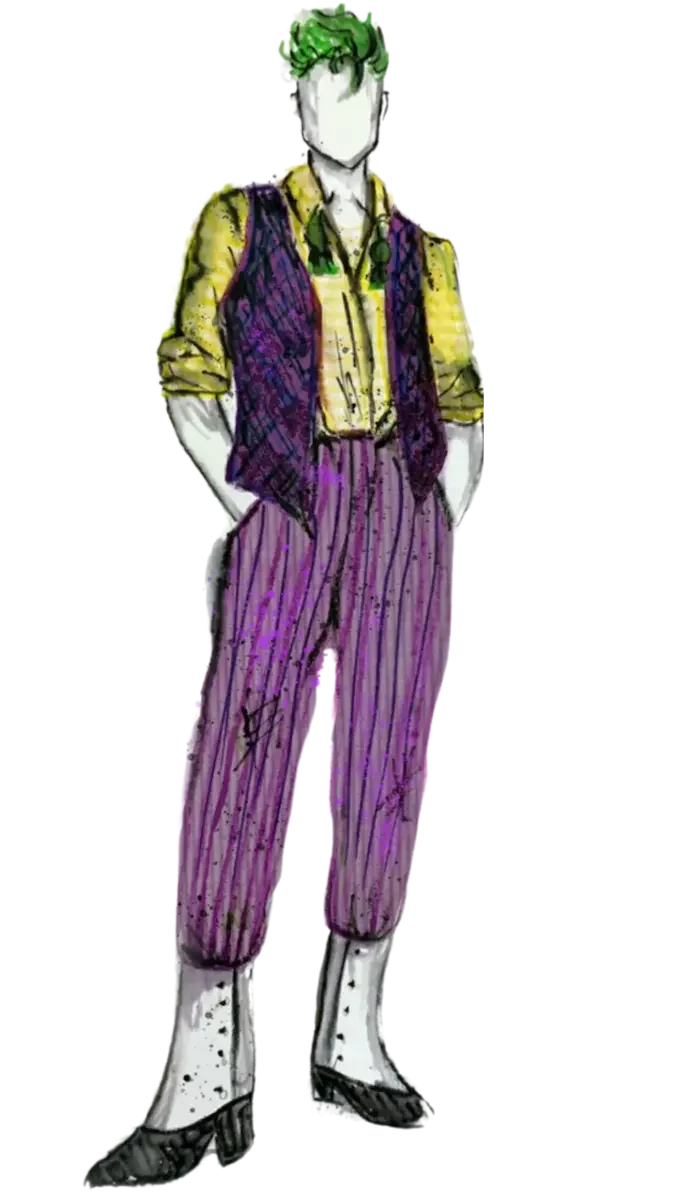 Joker costume design sketch created for a custom immersive experience