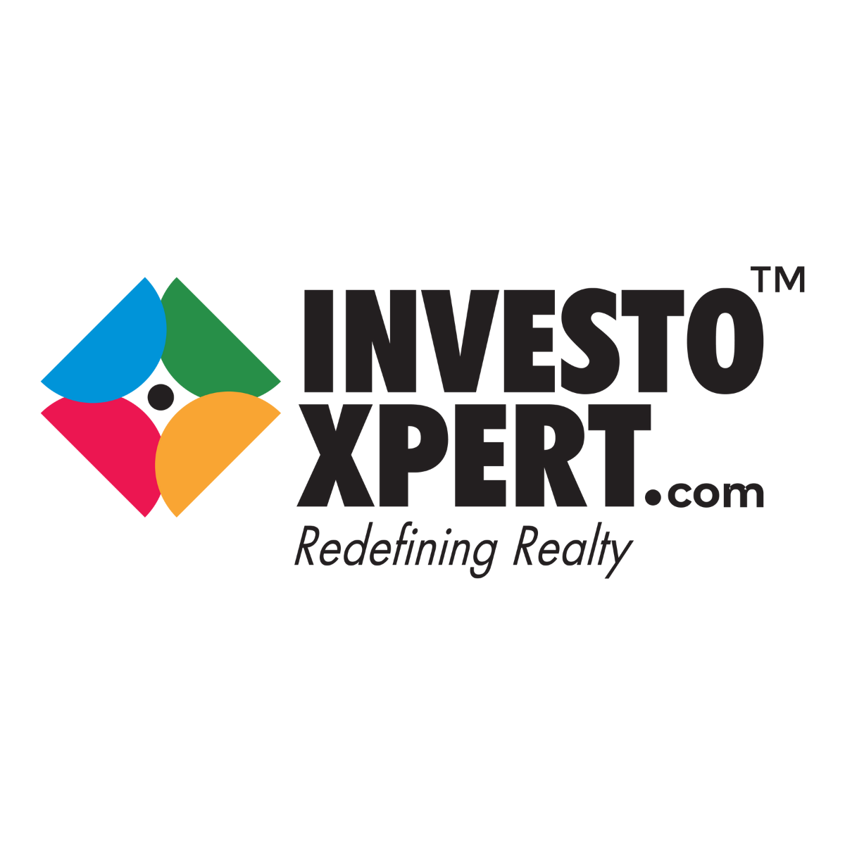 Logo of InvestoXpert.com with a colorful geometric icon and the tagline "Redefining Realty."