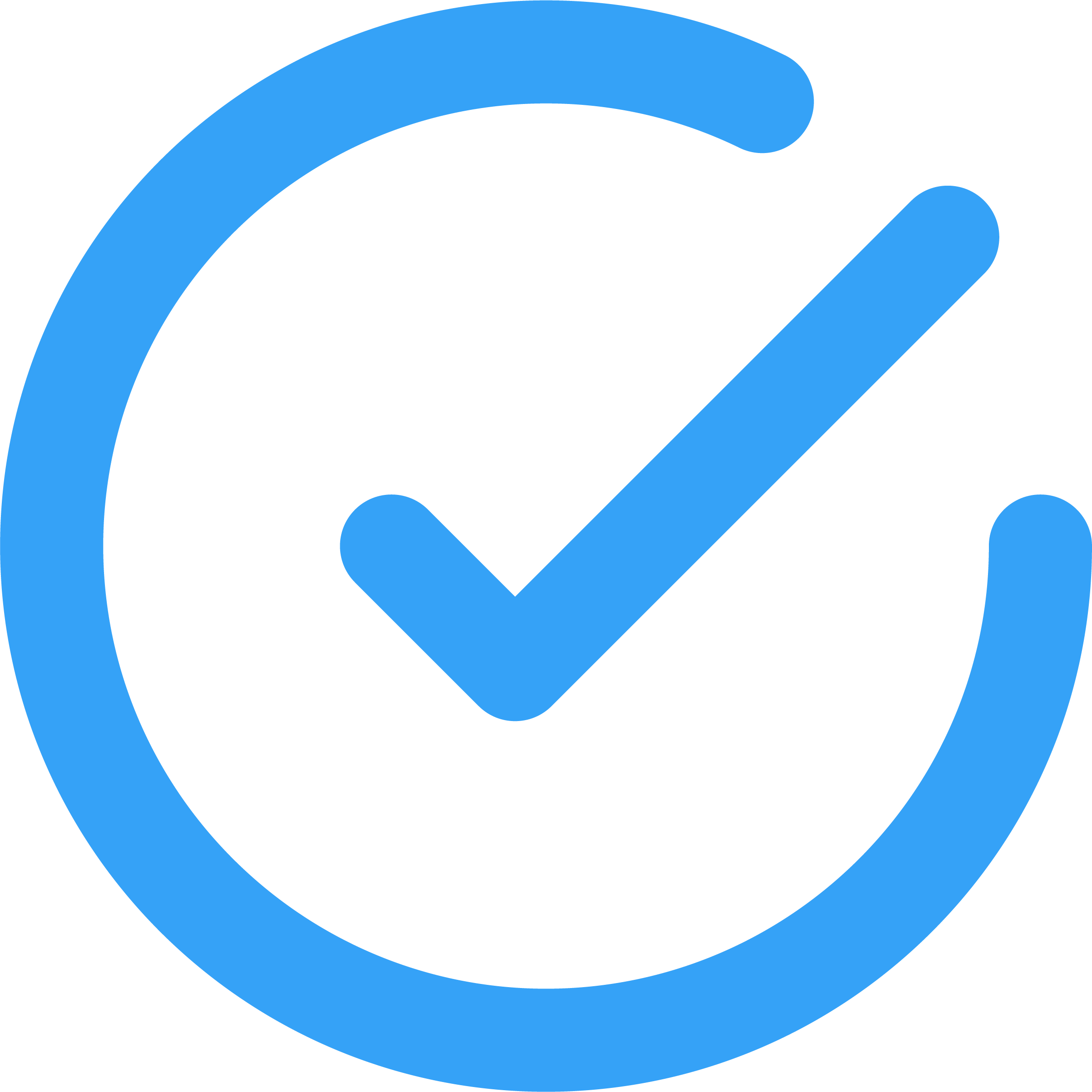 Blue check mark inside a blue circle.