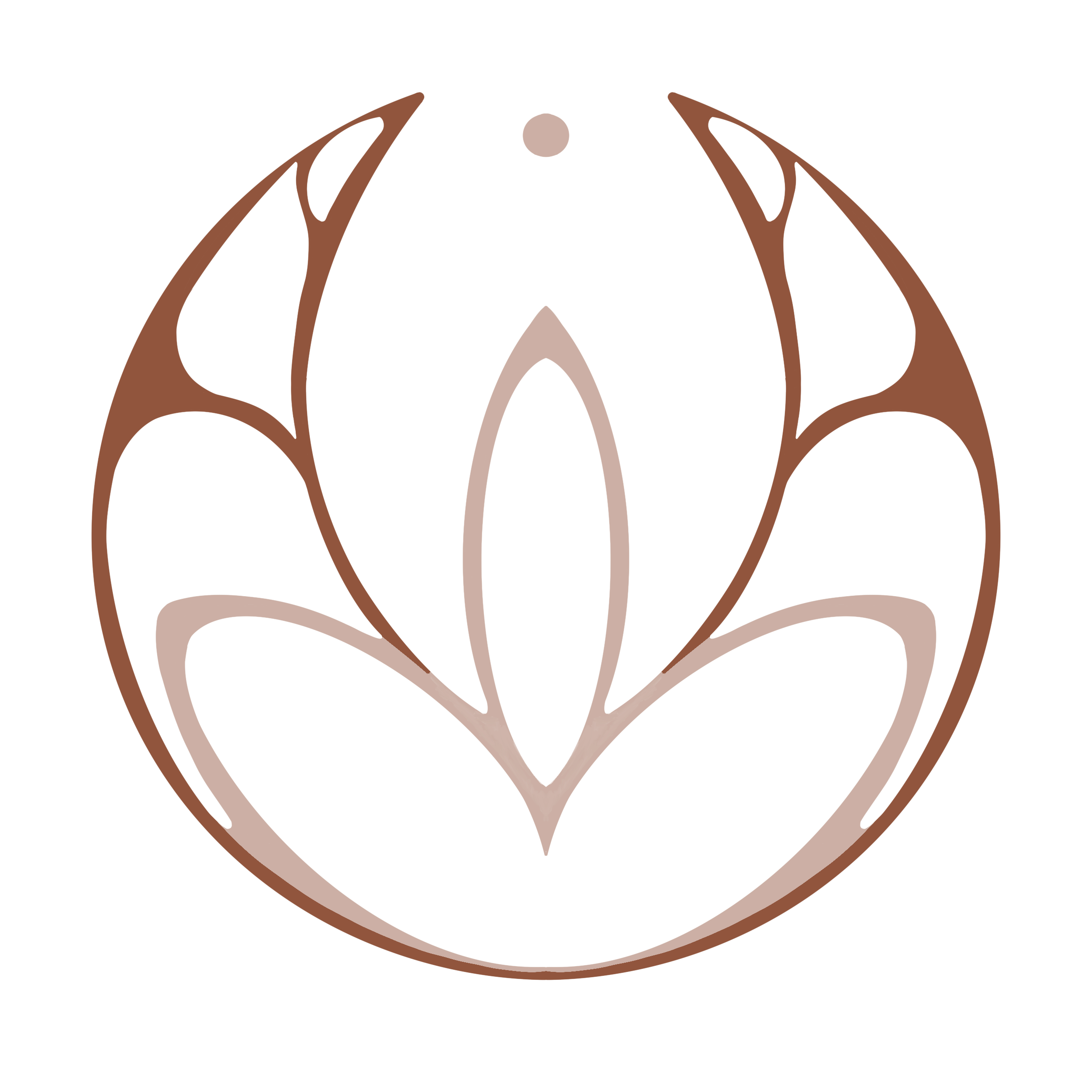 Logo de color marrón con forma de flor estilizada o mandala circular en estilo lineal simplificado.