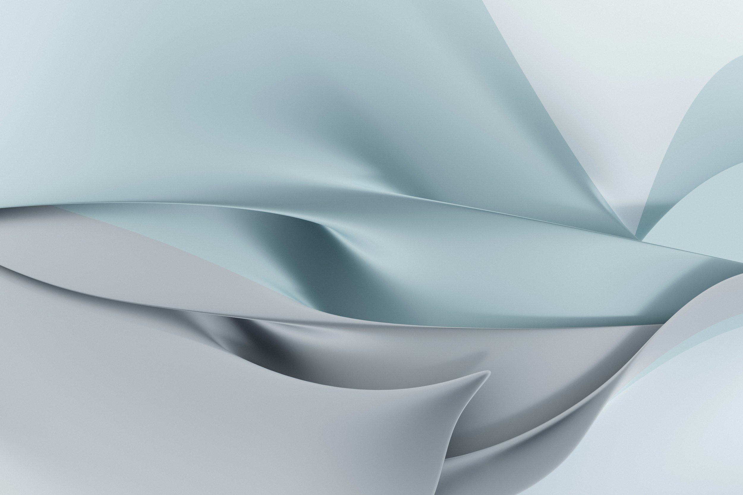 Andet, abstrakt billede med glatte, bølgende overflader i lyseblå og grå nuancer.
