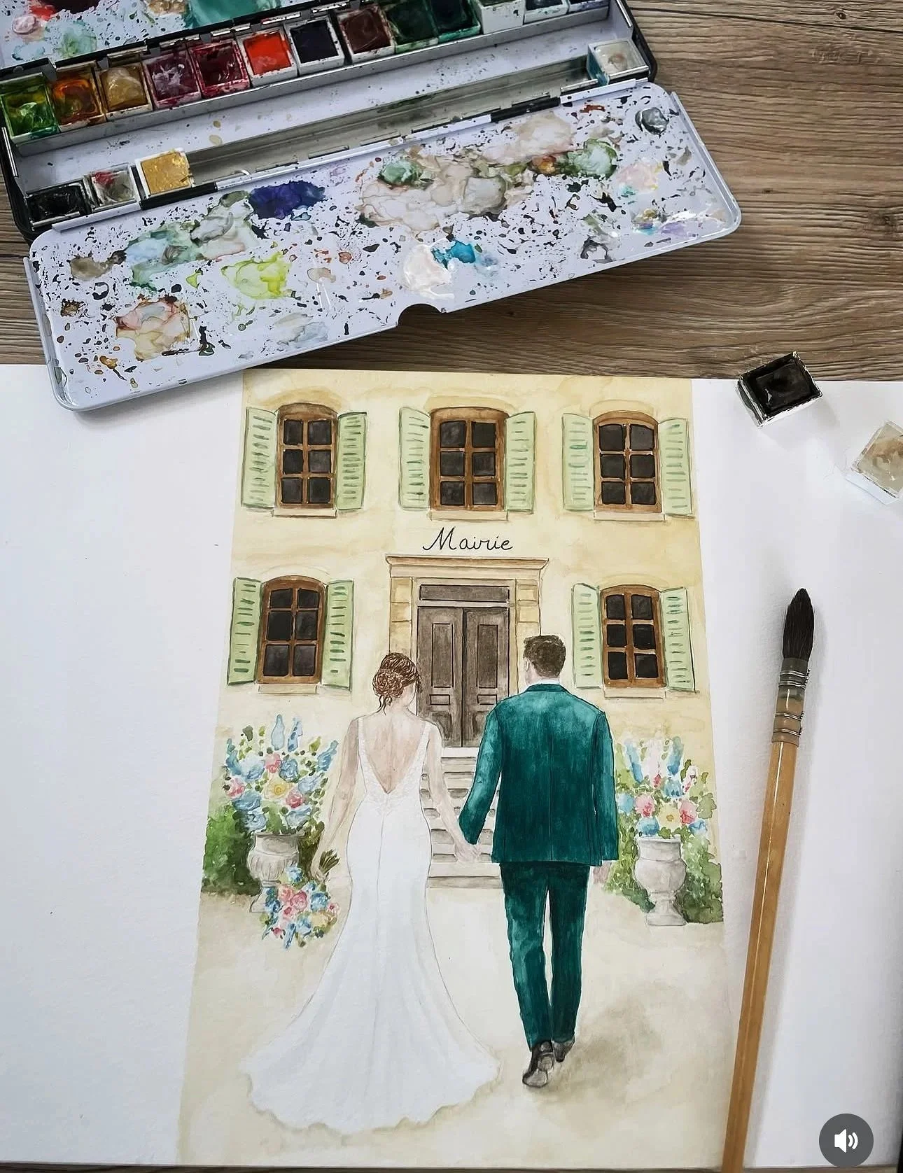 aquarelle couple mariage