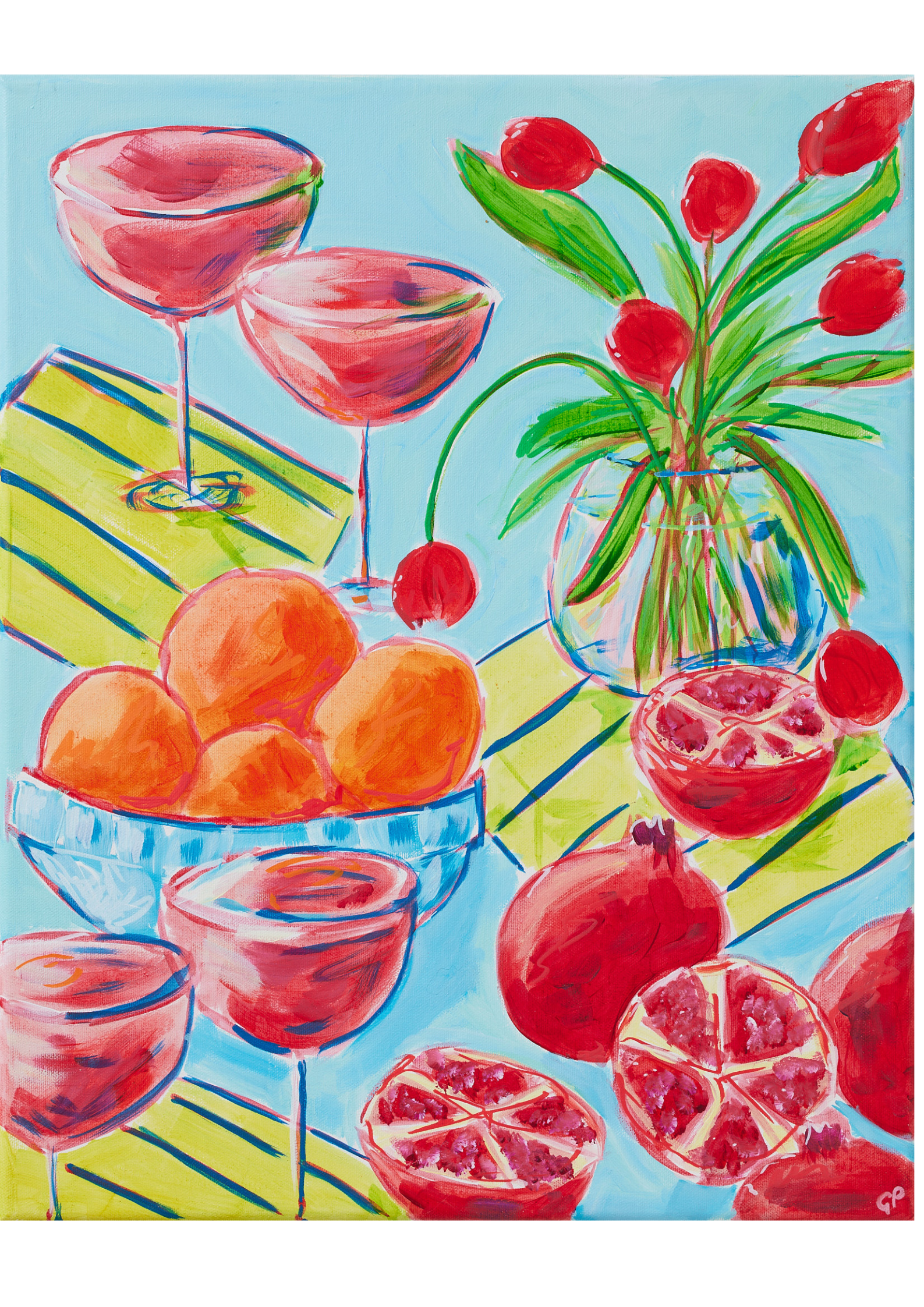 Pomegranate Margs on Blue Original Painting