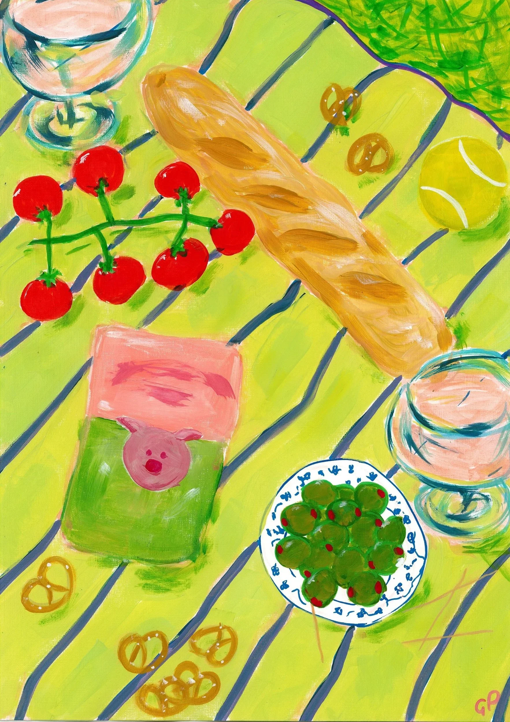 Rosé and Picky Bits in Wimbledon Original Painting