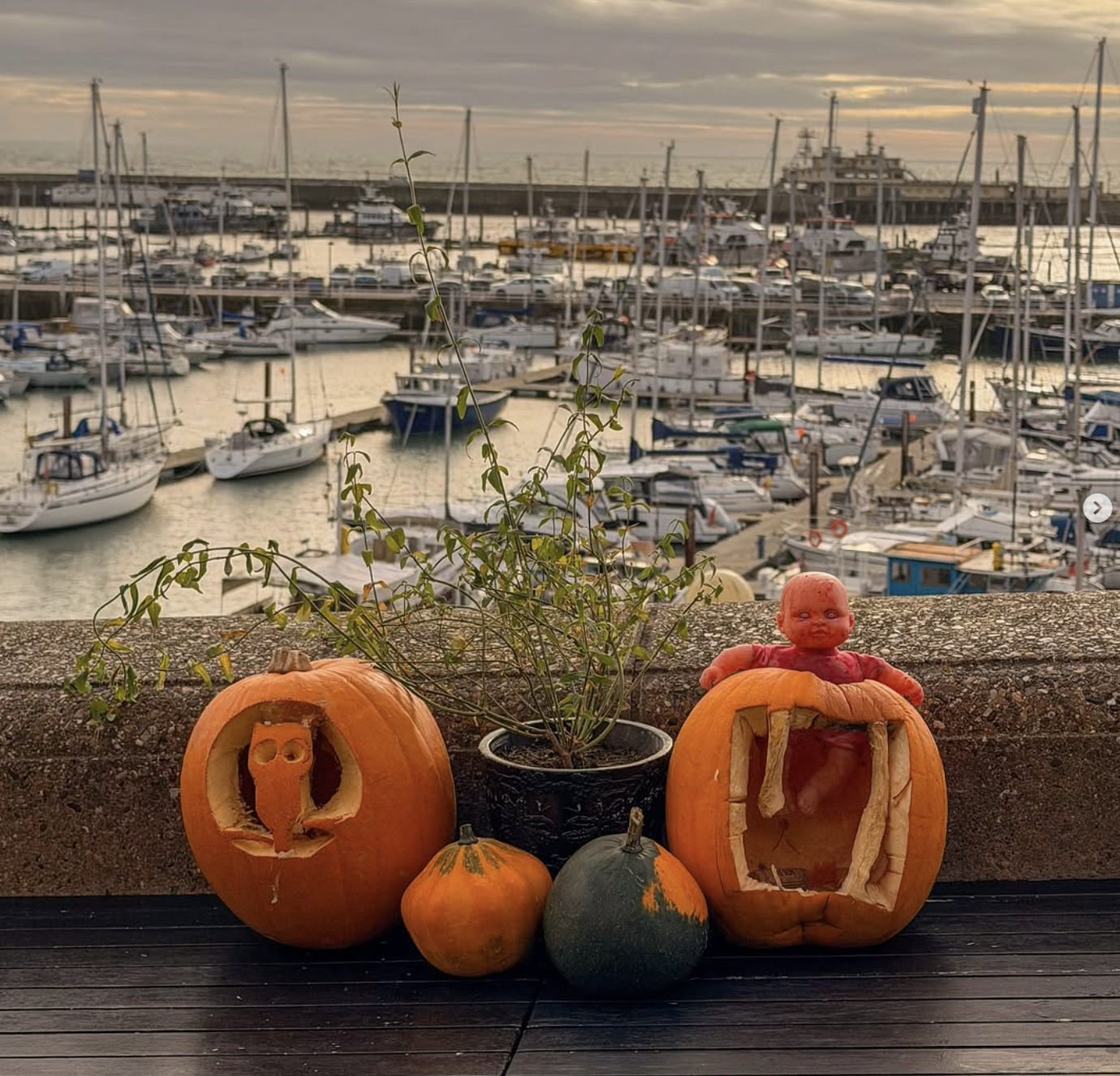 pumpkins carved by a harbour in ramsgate