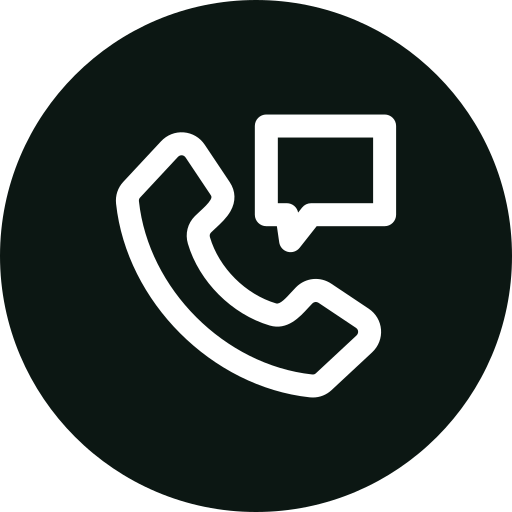 Icon of a phone receiver with a speech bubble indicating messaging or communication.
