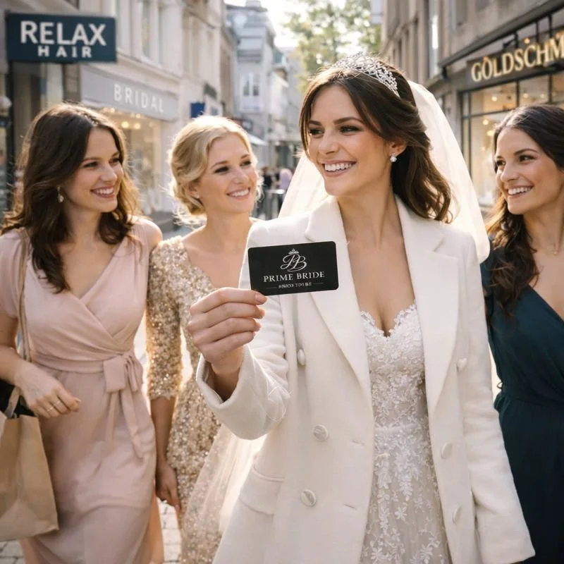 ✨ COMING SOON &ndash; PRIME BRIDE ✨
PRIME BRIDE ist die exklusive Bride-to-be-Card f&uuml;r Br&auml;ute, die ihre Hochzeitsvorbereitungen bewusst, stilvoll und mit besonderen Vorteilen erleben m&ouml;chten.
Als PRIME BRIDE profitierst du von Premium-