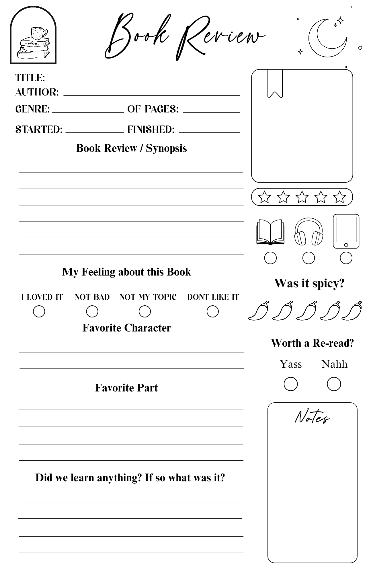 Book Review Sheets
