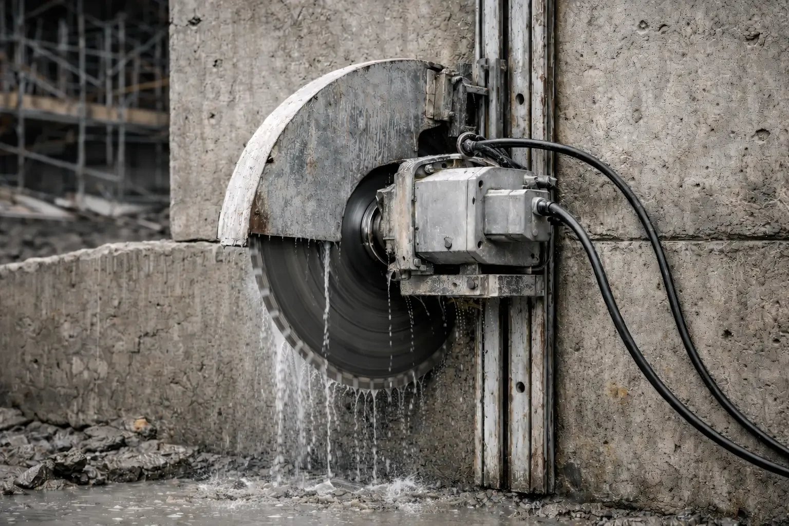 Professionel diamantskæring i betonvæg udført med vægsav