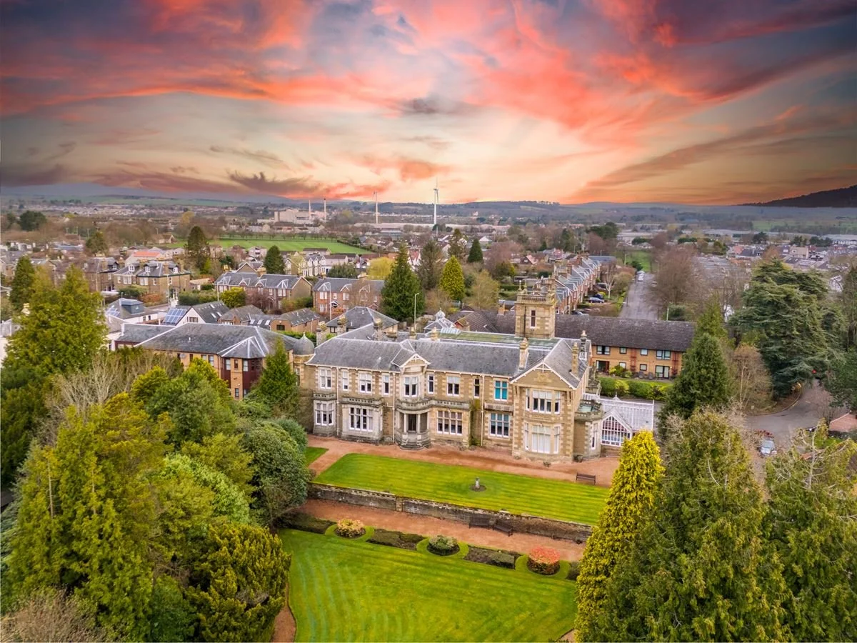 Birds eye shot of exterior of Northwood House flexible workspace coworking space Broughty Ferry , Dundee 