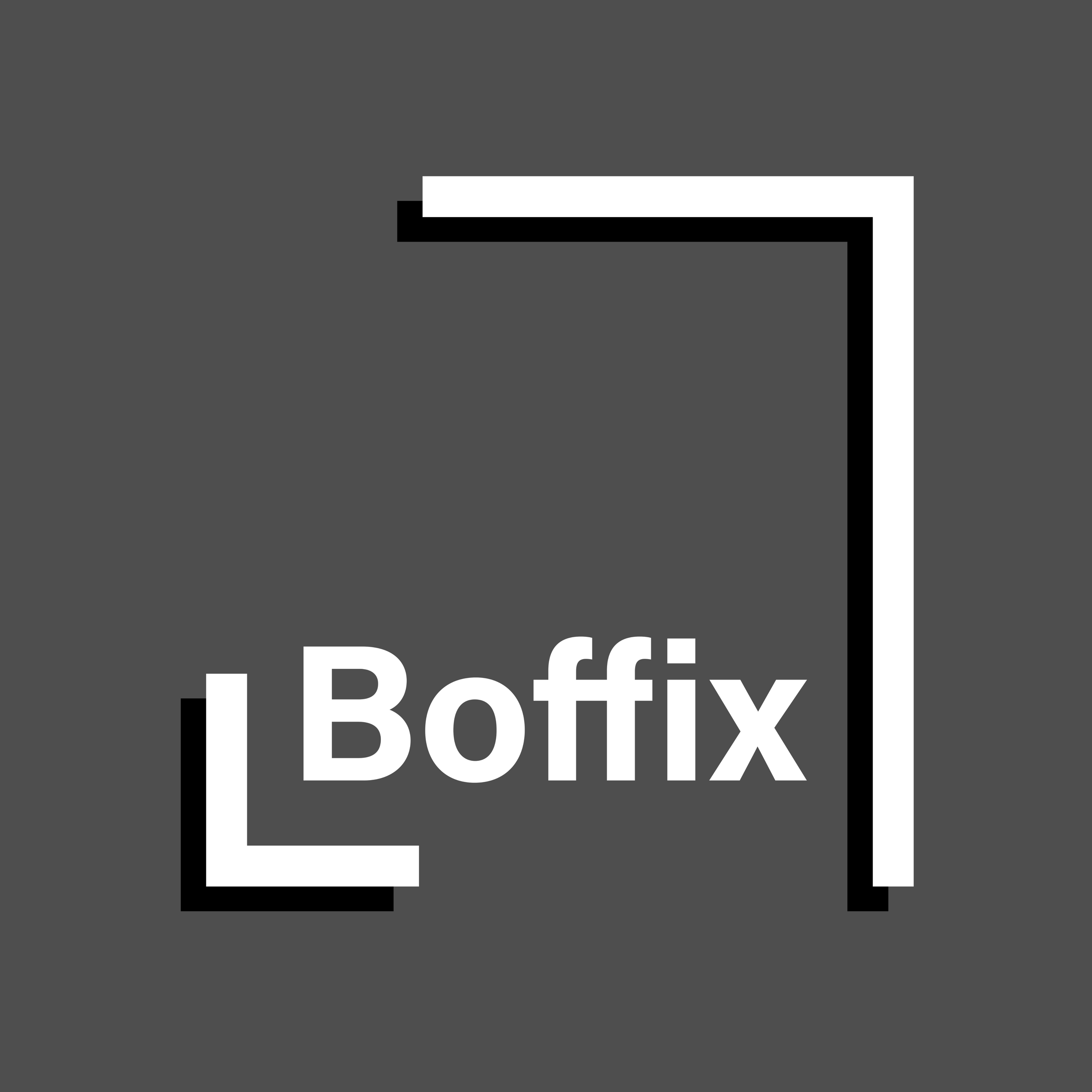 Logo with text 'L Boffix' on a gray background, featuring black and white corner design elements.