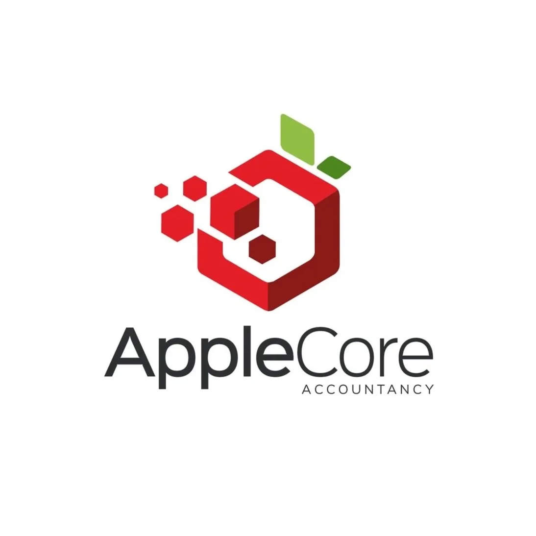 Logo for AppleCore Accountancy featuring a stylized apple with hexagonal segments in red and green.