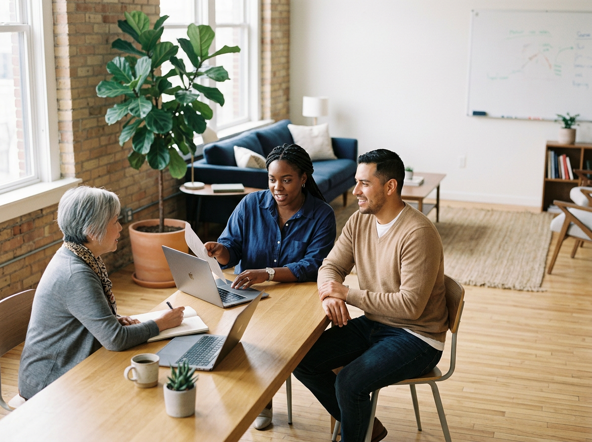 Team members collaborating during a workplace meeting