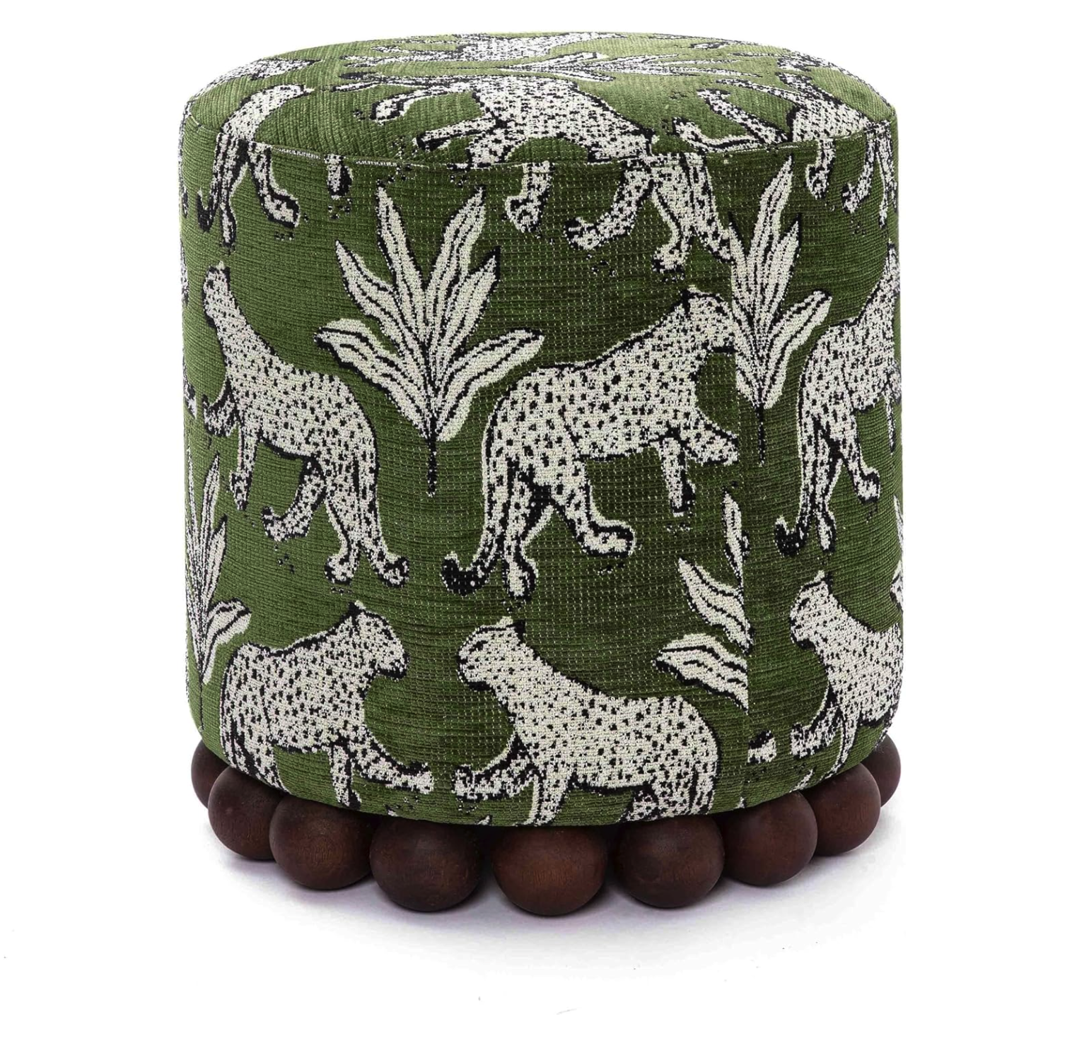 Tov Furniture Dex Olive Green Leopard Jacquard Ottoman