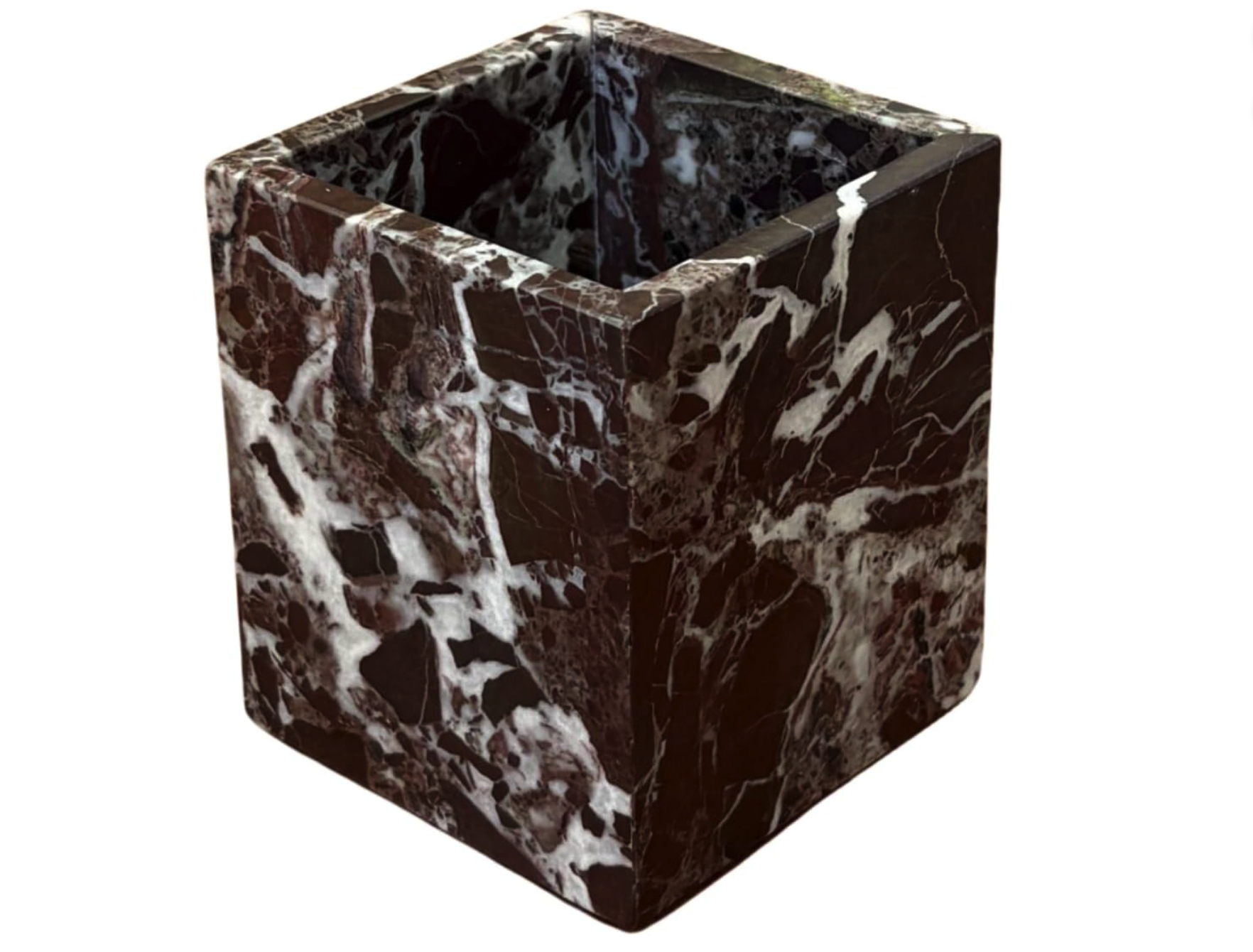 Natural Marble Stone Square Storage Container Empty Vessel Holder Cup for Candle/Pens/Sundries items (Rosa Levanto)