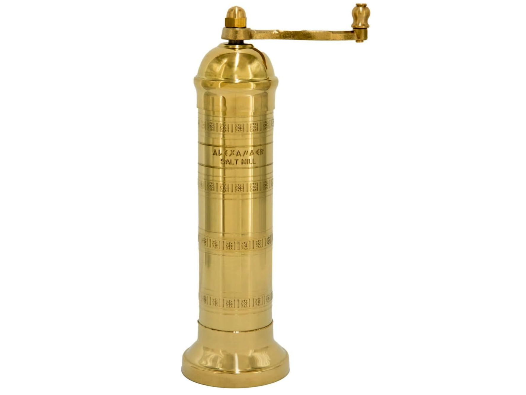 Alexander Home The Original Greek Salt Mill 8 Inch Tall | European Salt Mill Grinder with Crank Handle | Manual Salt Grinder | Salt Refillable - Brass